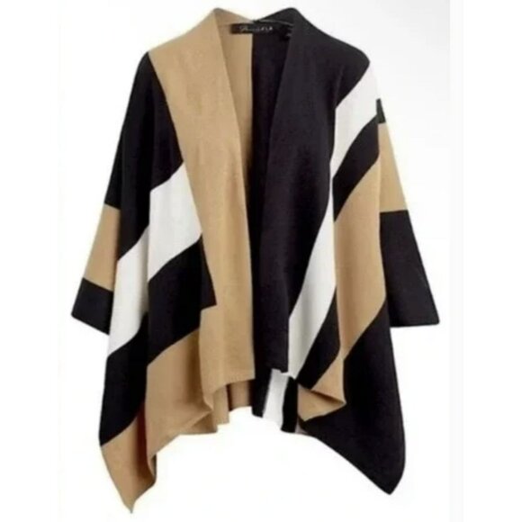 Parrish LA $148 Tan Black Stevie Poncho Sweater Wrap NWT - Picture 2 of 7